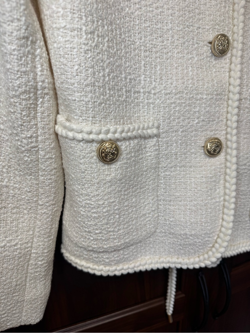 Ann Taylor Cream Bouclé Belted Blazer with Gold Buttons - Picture 4 of 8